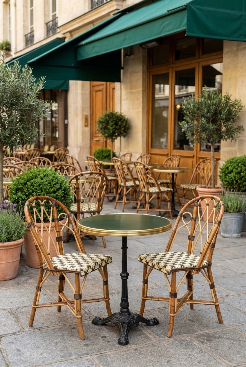 Chaise Martingale Crème Praliné — Chaise en rotin pour restaurant gastronomique et brasserie élégante