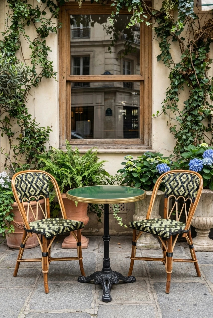Chaise Martingale Kaki Botanique – chaise en rotin de terrasse pour restaurant et terrasse | Martingale Paris