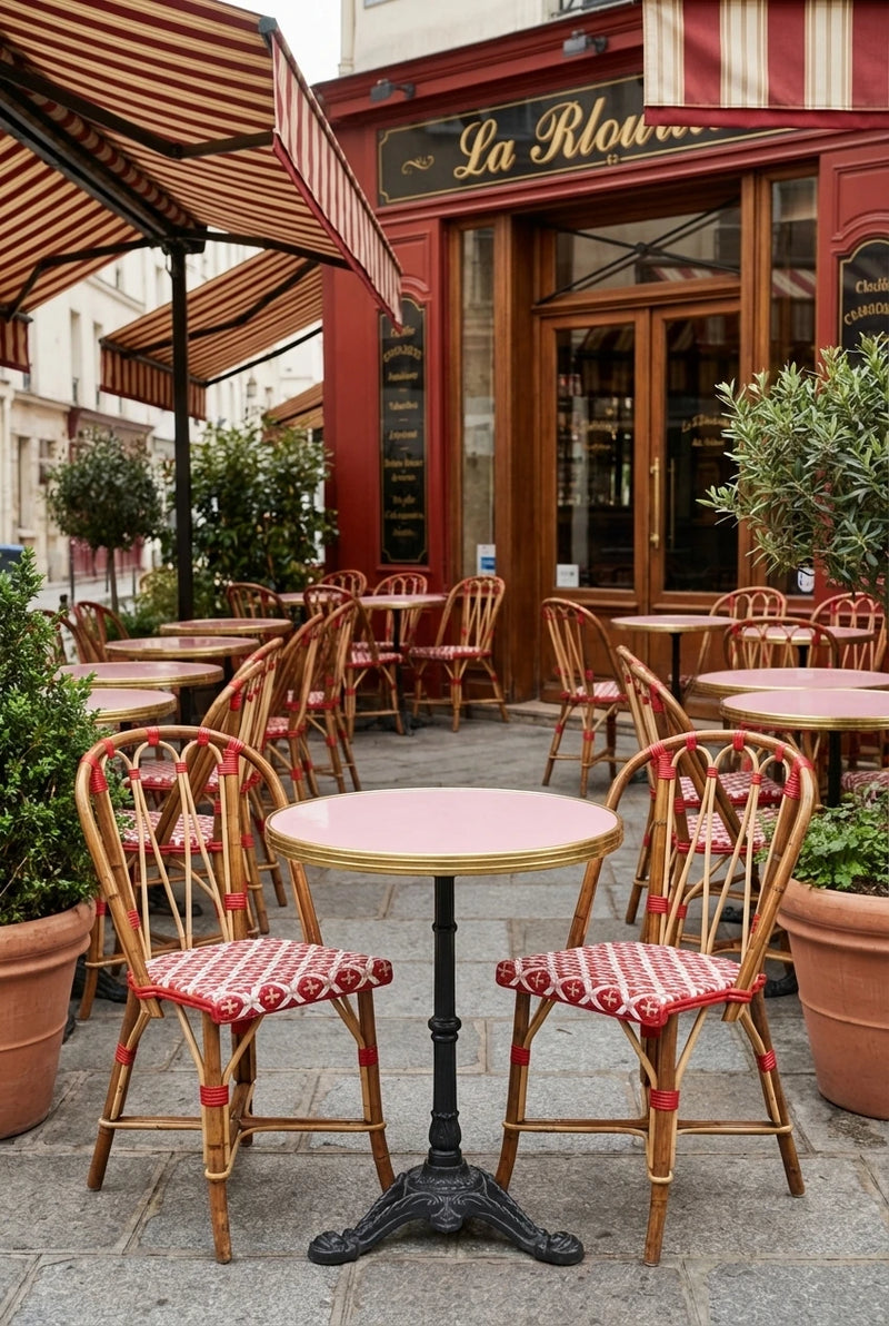 Chaise Martingale Rouge Cerise — Chaise en rotin pour brasserie parisienne et café